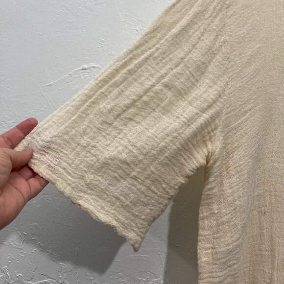 Jen’s Pirate Booty Gauze Button Up Shirt Top Short sleeve Minimalist Beige M/L - Picture 7 of 13